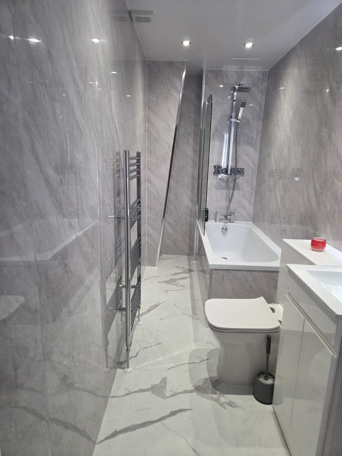 Finished bathroom using Grey Marble panels