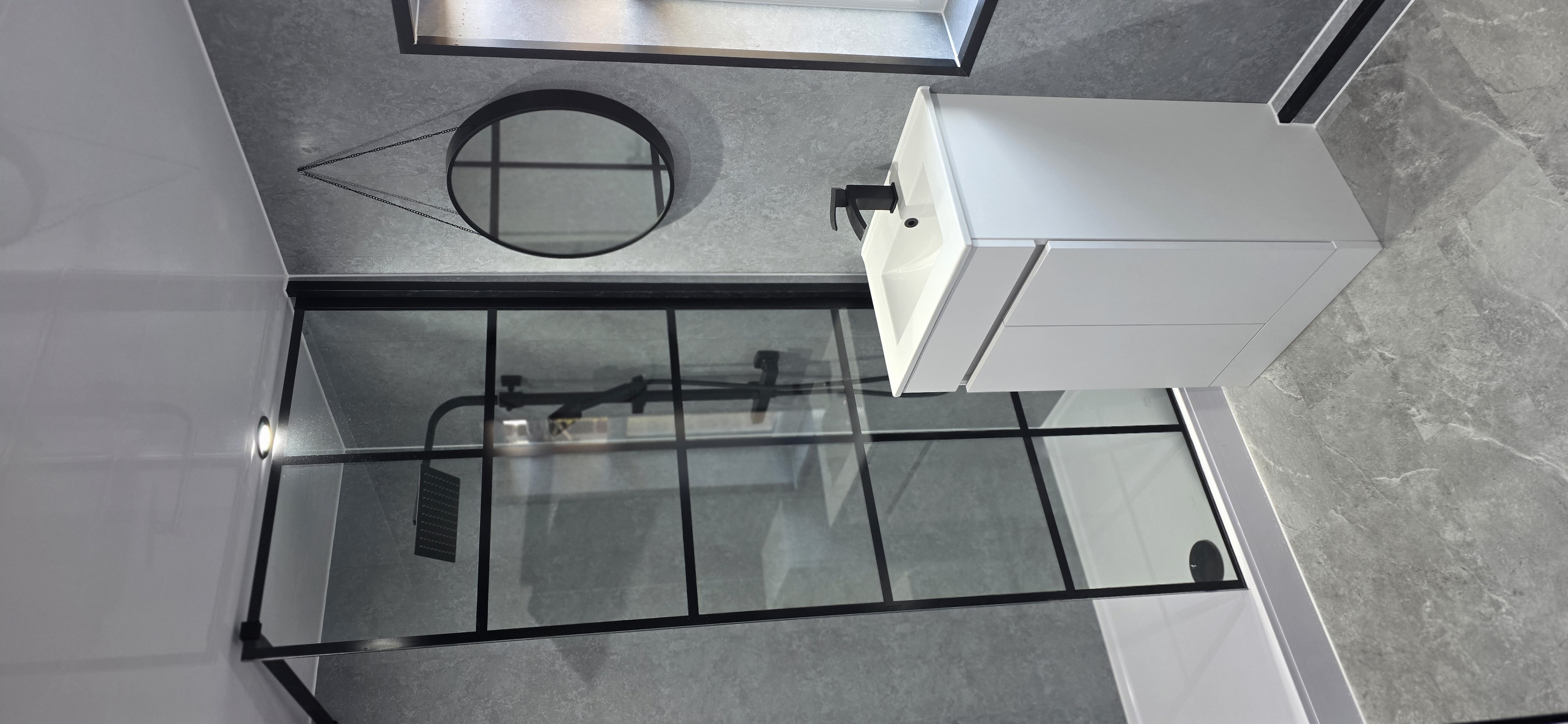 Finished bathroom using Grey Stone panels