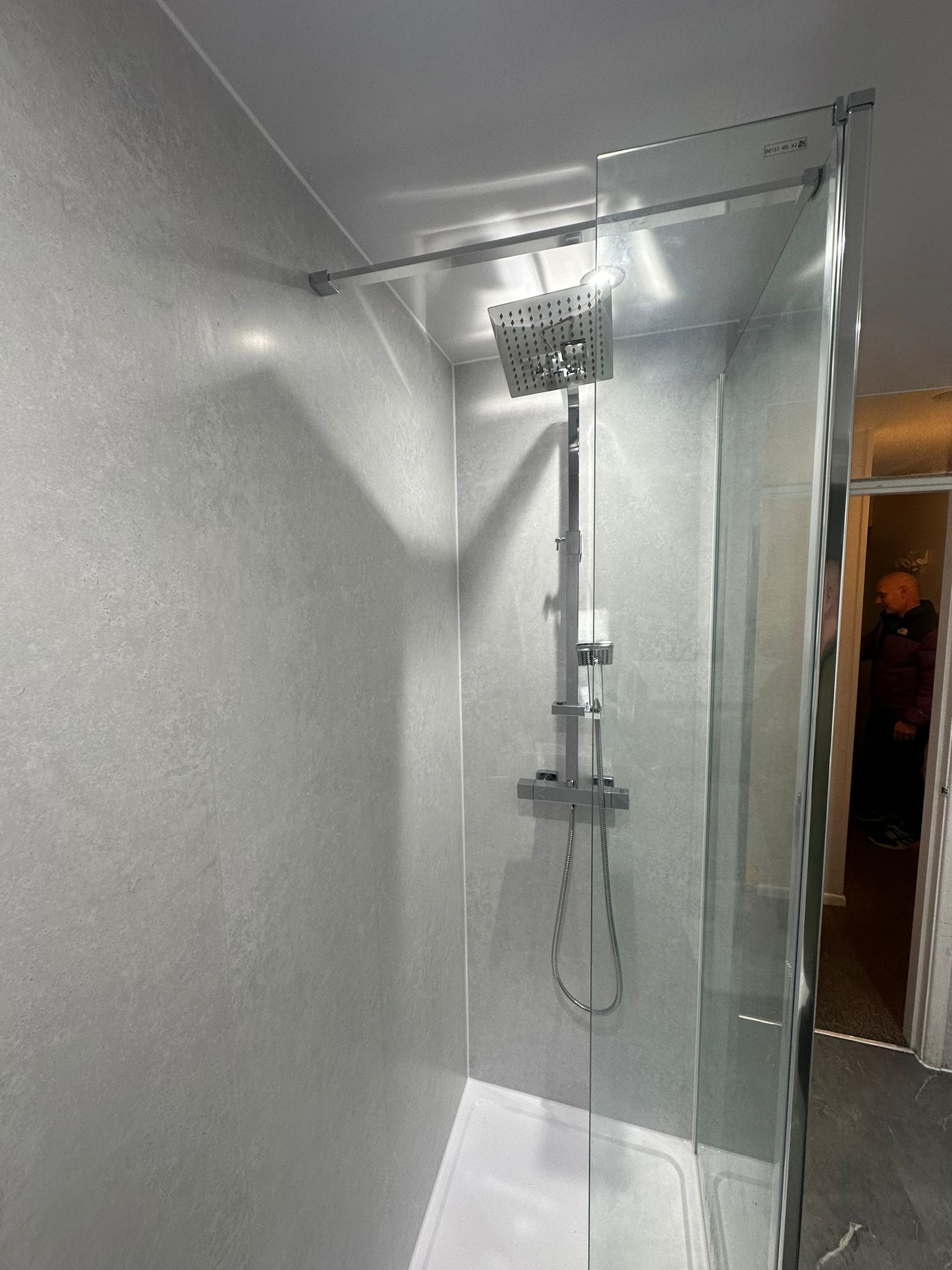 Finished bathroom using Grey Stone panels