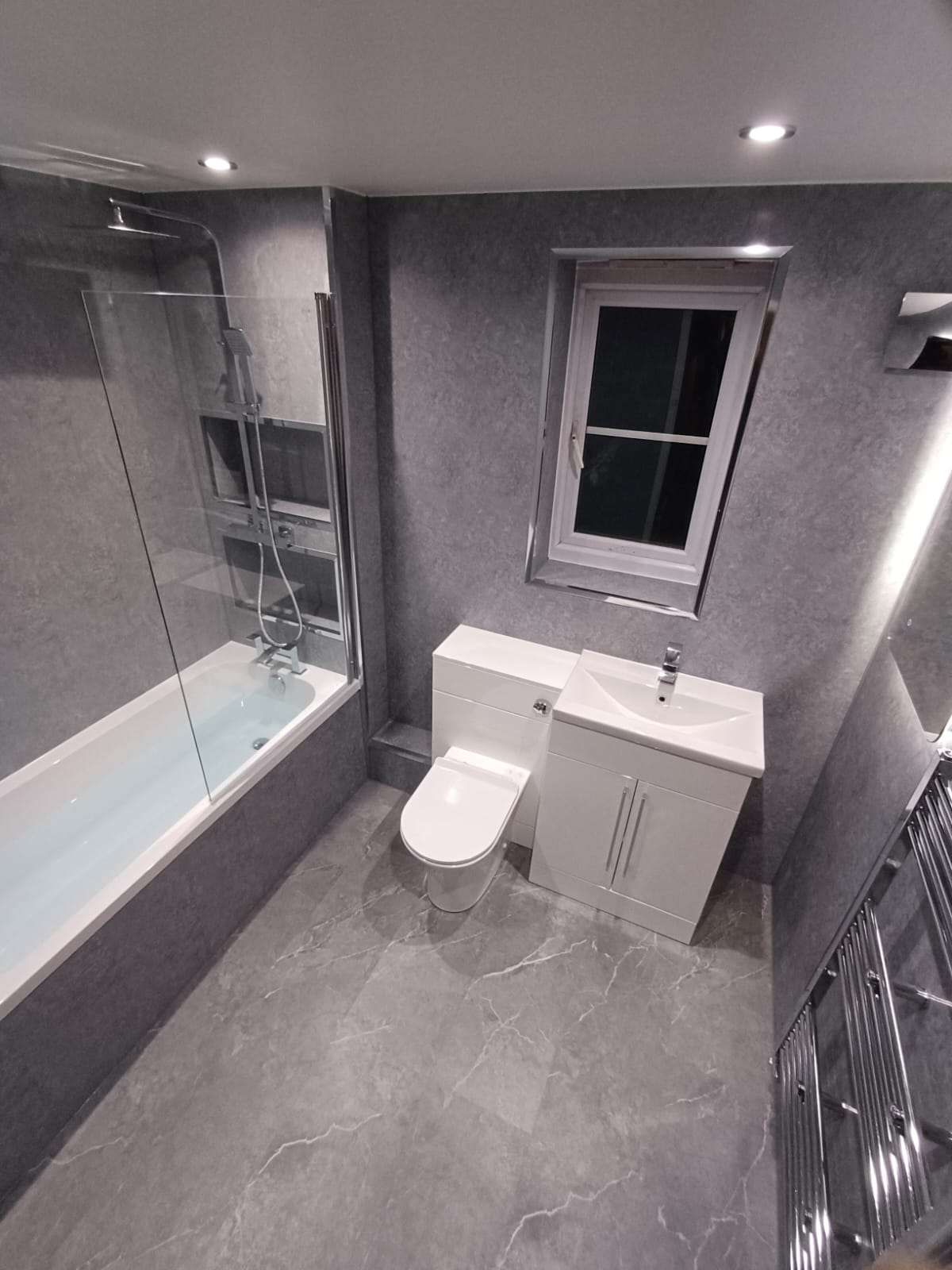 Finished bathroom using Grey Stone panels