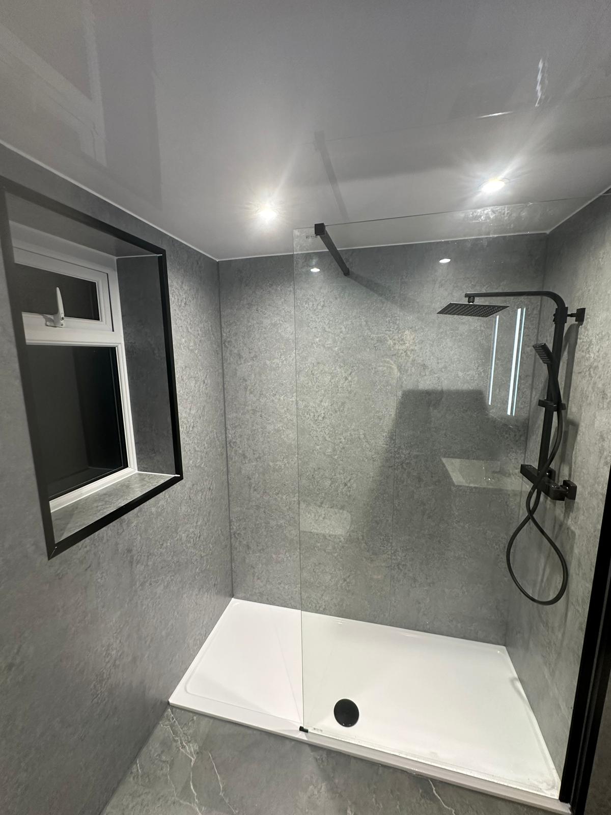 Finished bathroom using Grey Stone panels