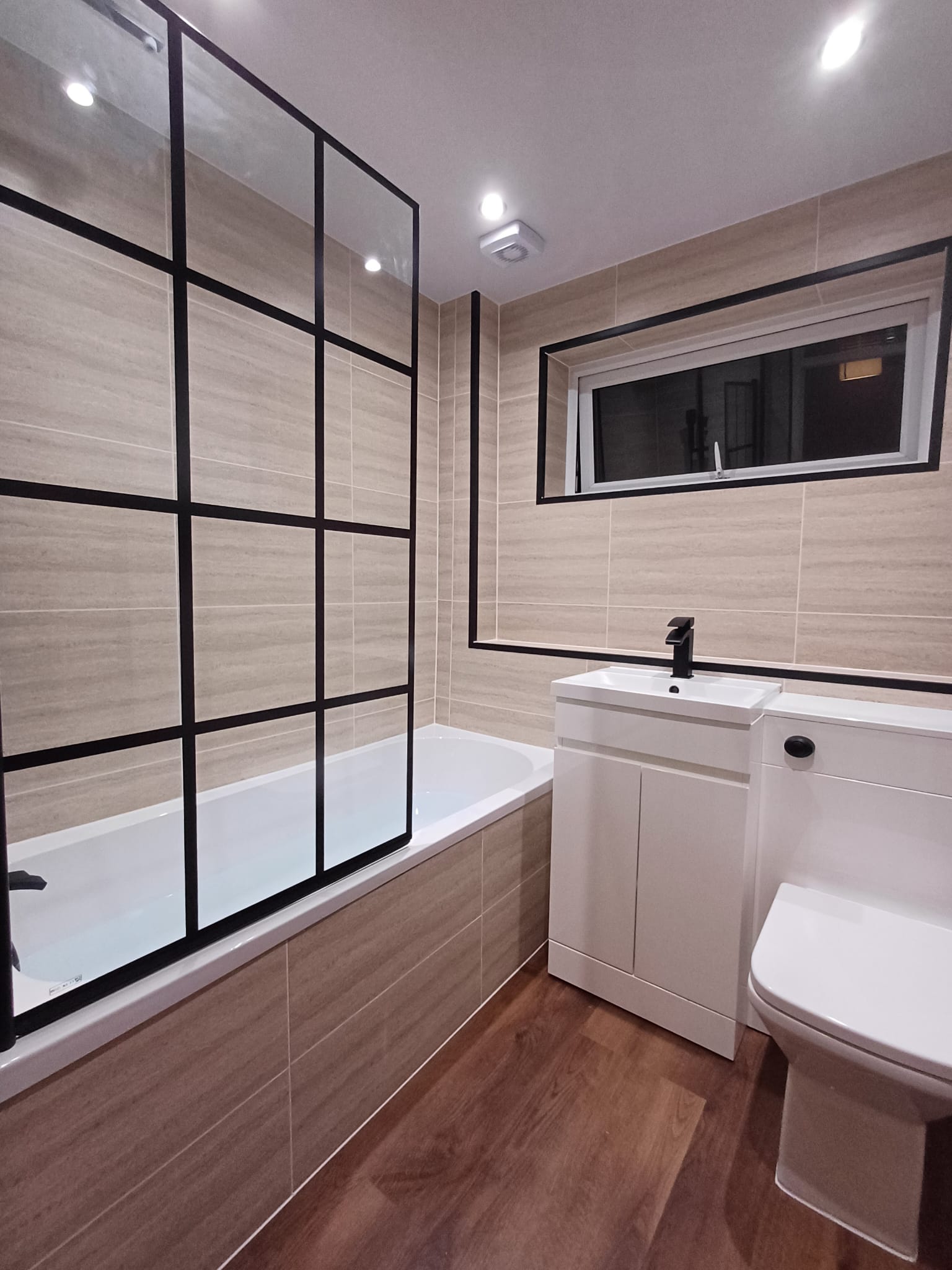 Finished bathroom using Sandstorm Ice Matt panels