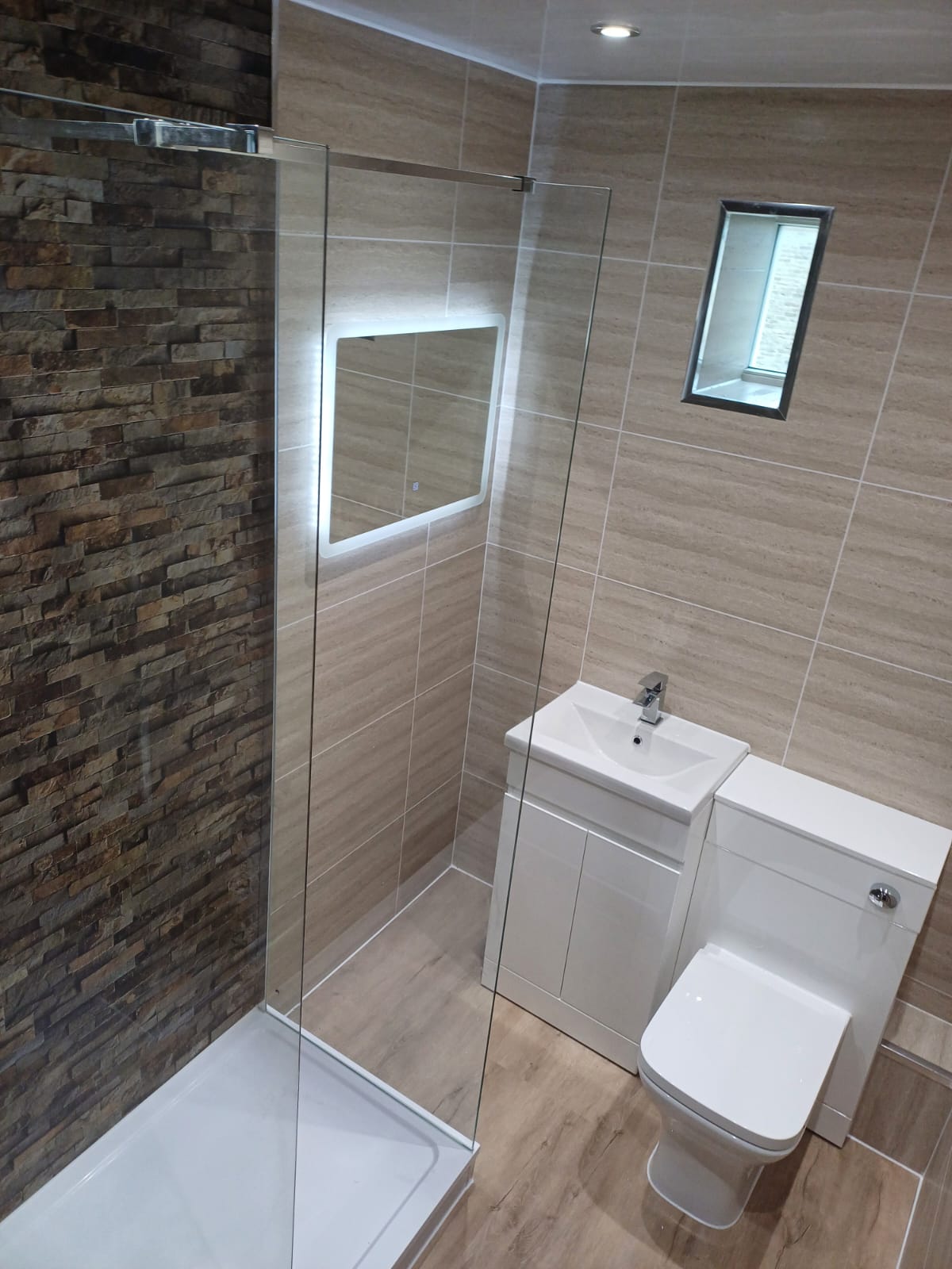 Finished bathroom using Sandstorm Ice Matt panels