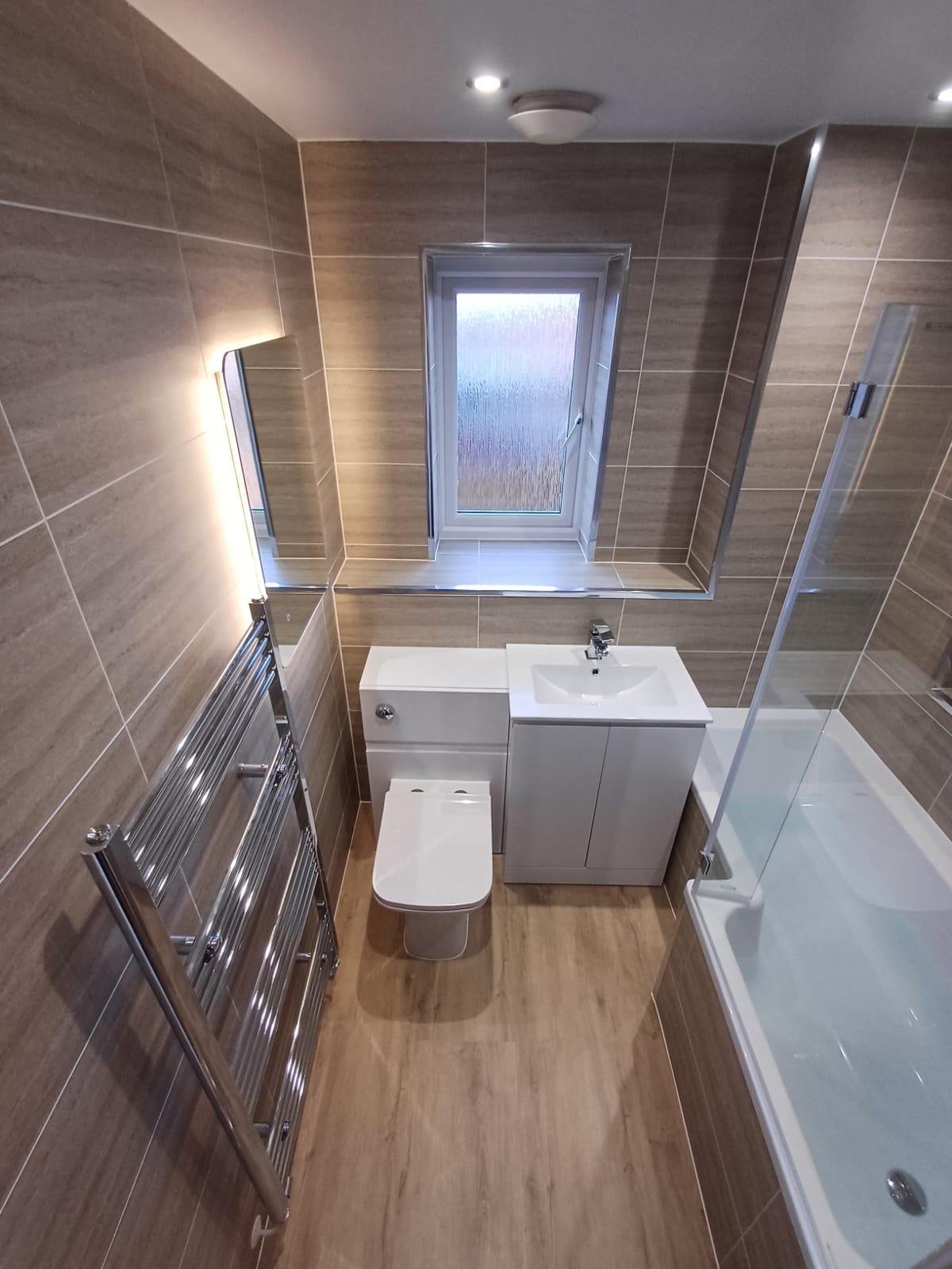 Finished bathroom using Sandstorm Ice Matt panels