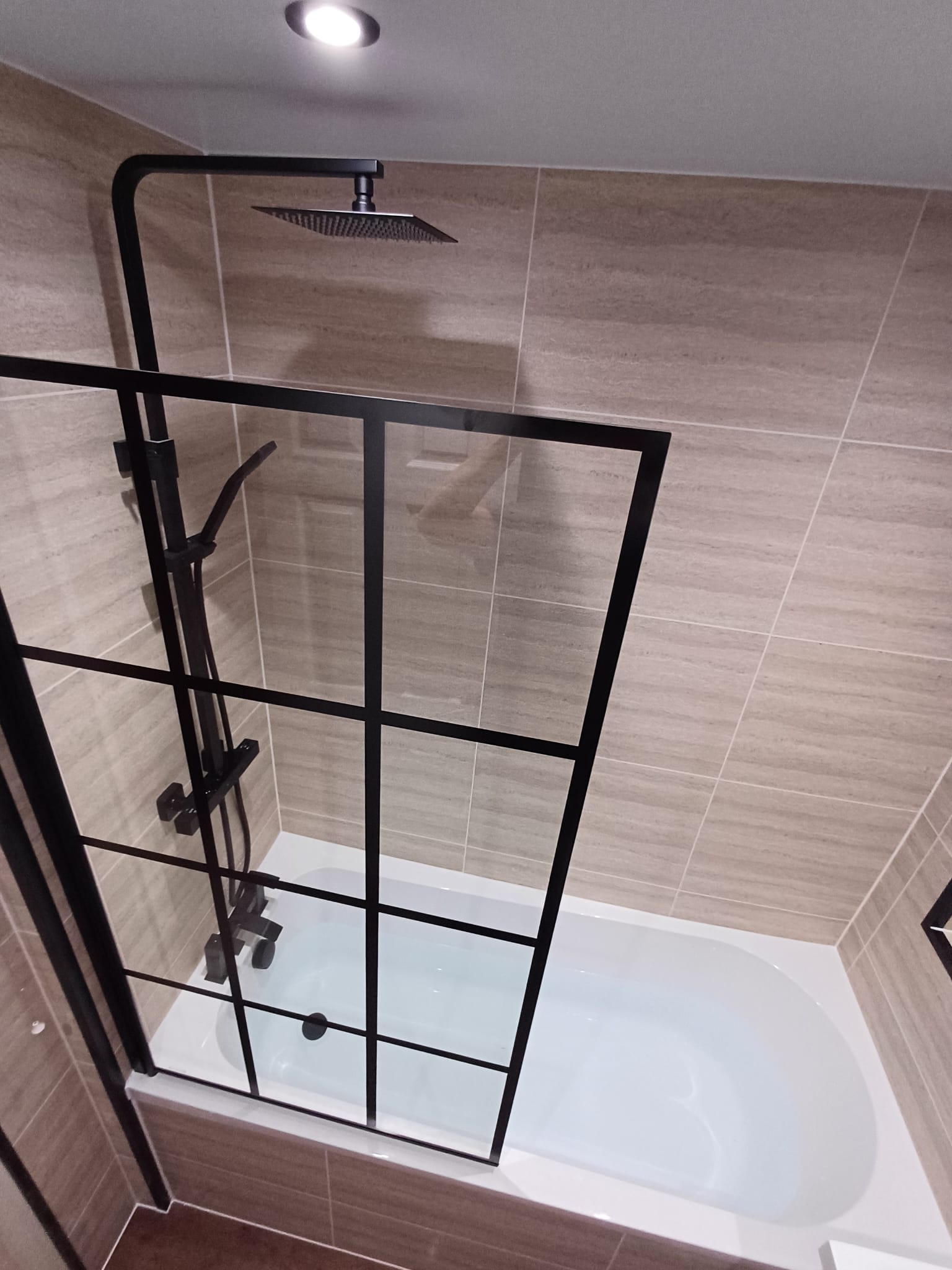 Finished bathroom using Sandstorm Ice Matt panels