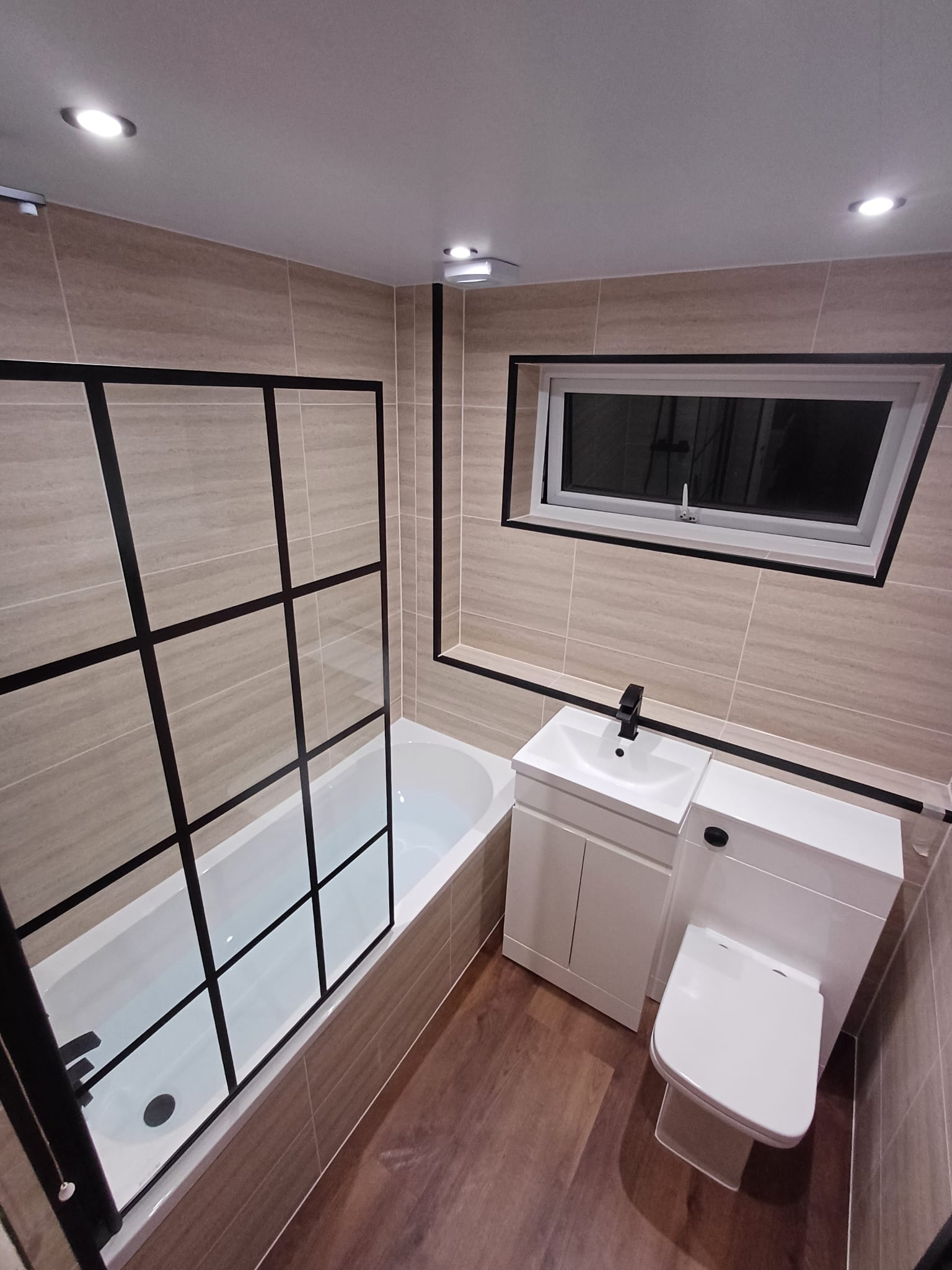 Finished bathroom using Sandstorm Ice Matt panels