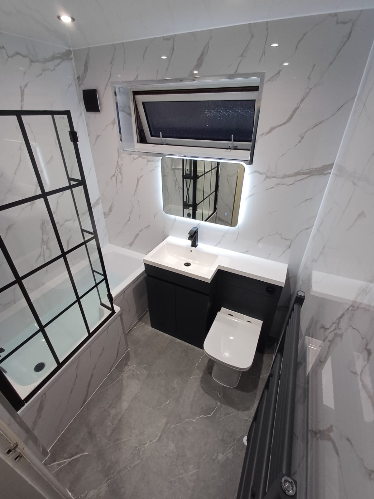 Finished bathroom using Carrera Gloss panels