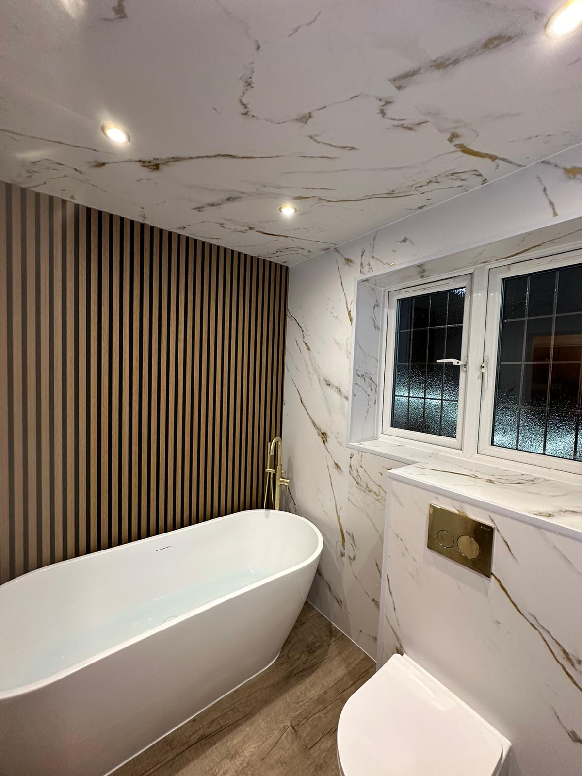 Finished bathroom using Gold Marble panels