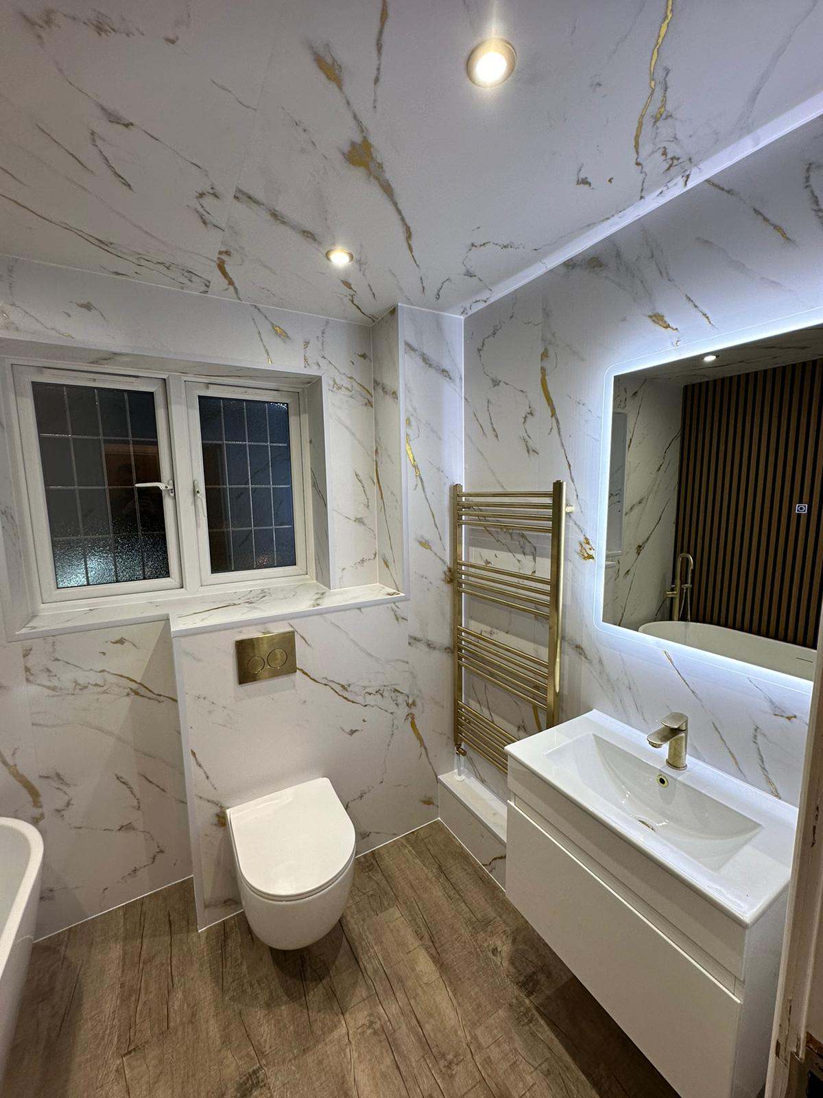 Finished bathroom using Gold Marble panels