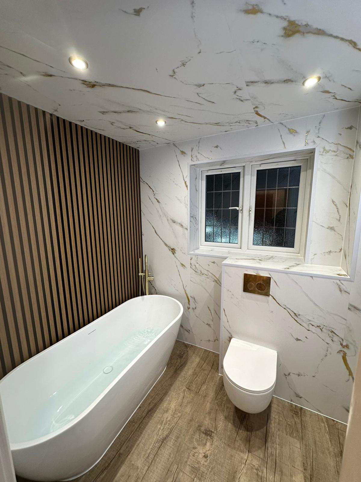 Finished bathroom using Gold Marble panels
