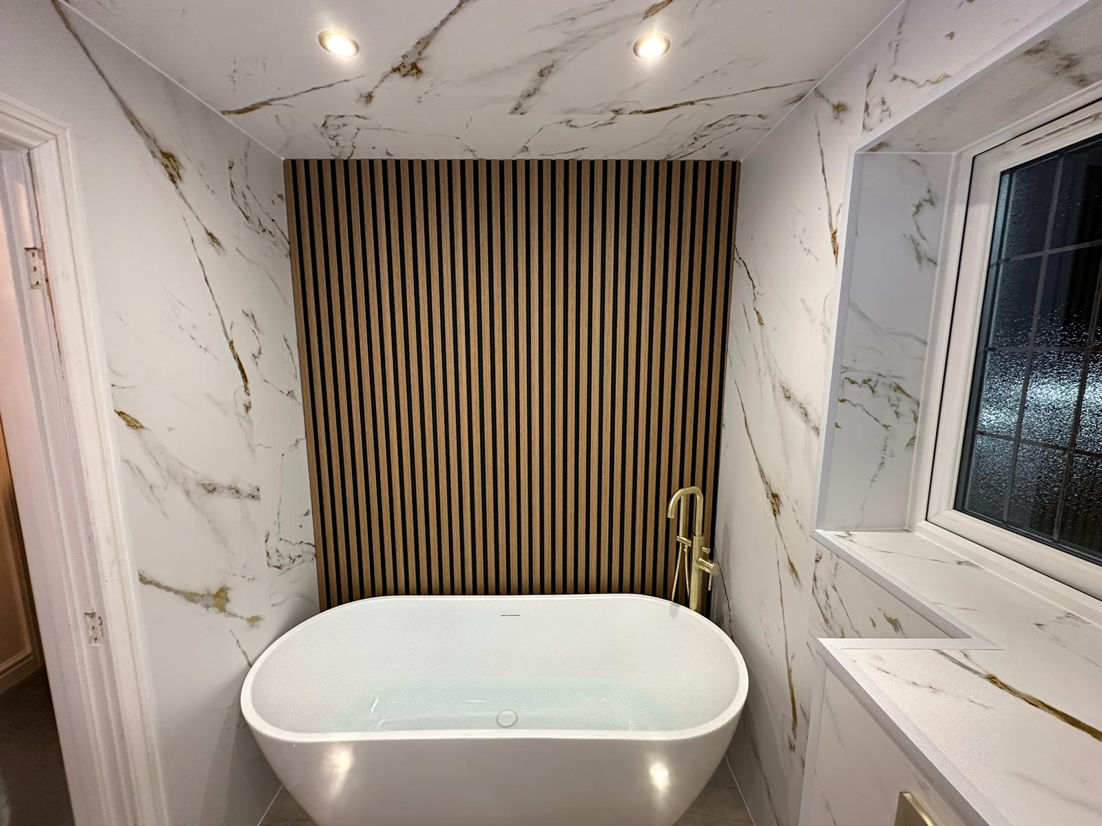 Finished bathroom using Gold Marble panels
